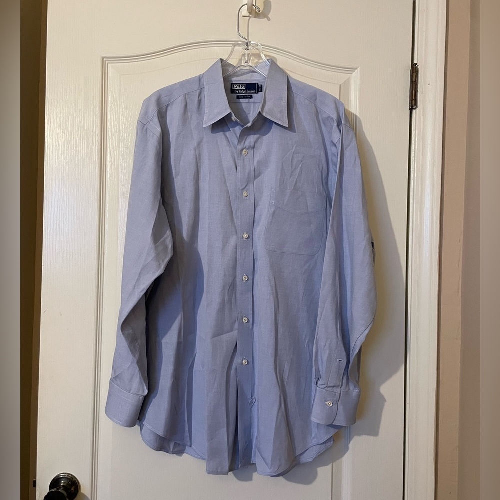 Polo Ralph Lauren Knit Dress Shirt Men's Long Sleeve  Blue Shirt 17.5 34 Career